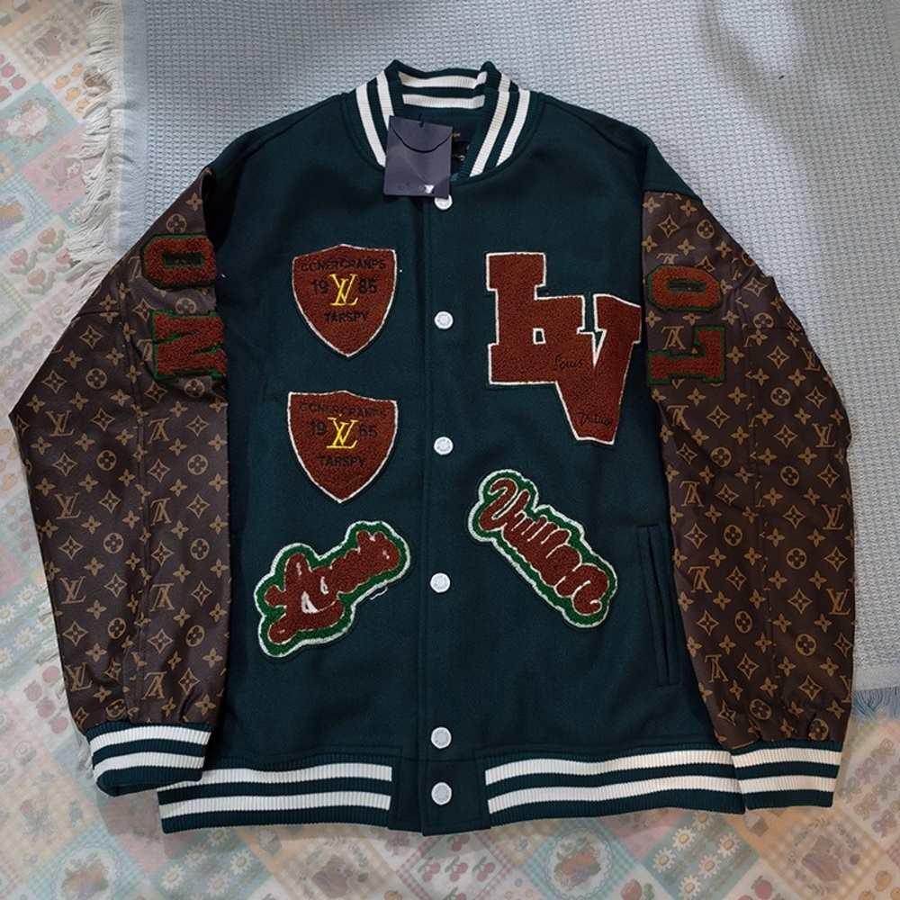 Louis Vuitton Green and Brown Monogram Varsity Jacket